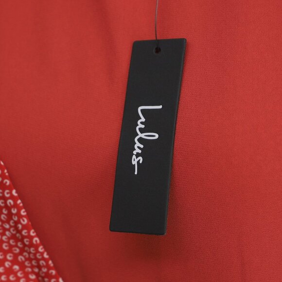 NWT LULUS Castana Rust Red Print Button-Up Mini Micro-Print Dress Size XL - Picture 8 of 9